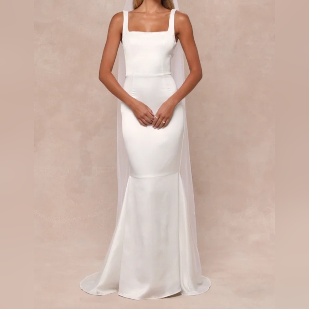 Lulus Women's Luxe Loveliness White Satin Backless Mermaid Maxi Dress, XS - Picture 3 of 9